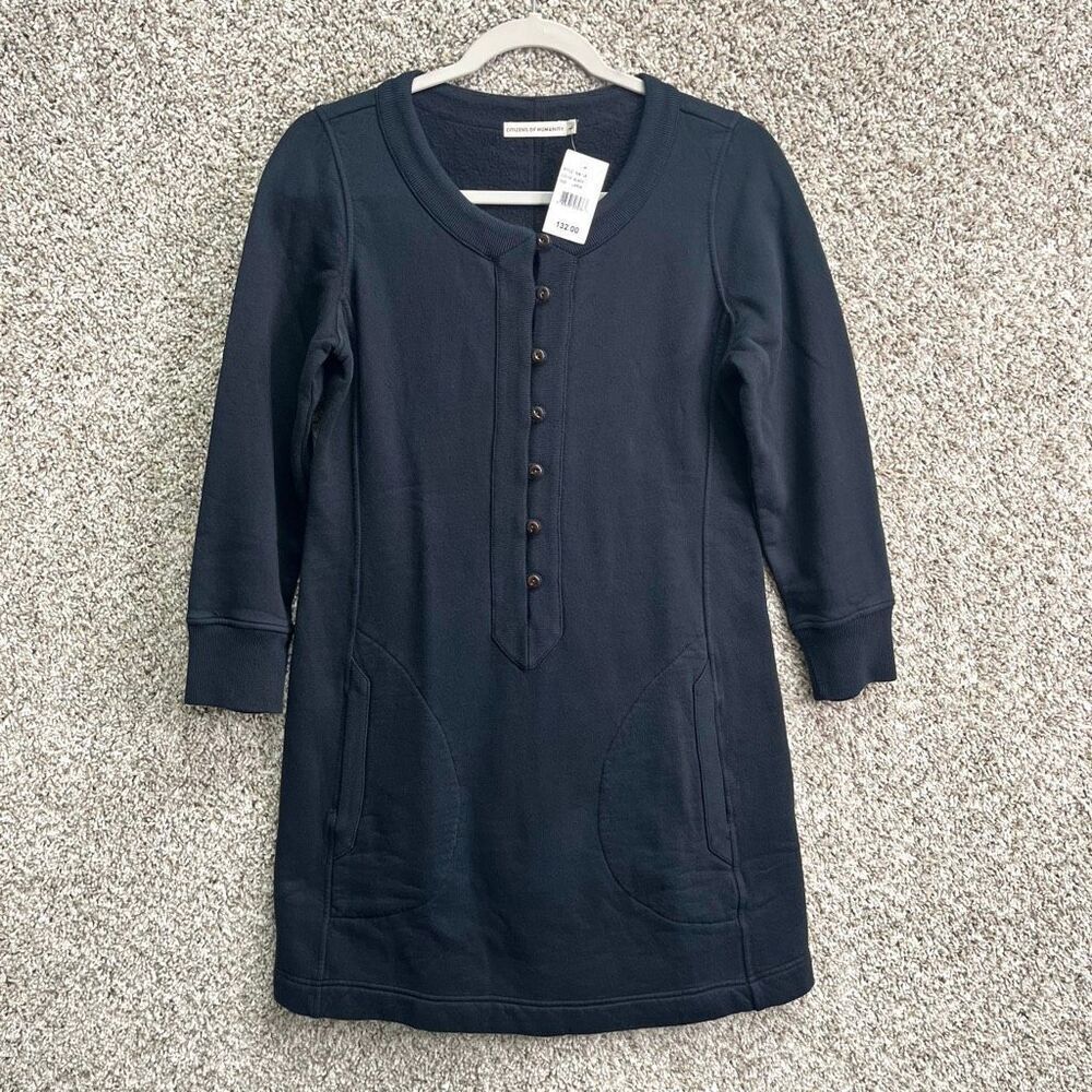 Citizens Of Humanity Dress Women’s L Black Cotton Terry Knit Henley Tunic Sweats